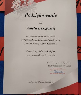 Ogólnopolski Konkurs Patriotyczny "Jestem Dumny, Jestem Polakiem" - podsumowanie (ZO Golice)